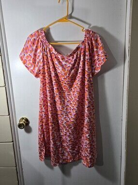 West Loop Womens Off Shoulder Dress Knit Crazy Coral Beachy Leopard Print Medium